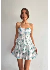 Kadın Beyaz Askılı Desenli Kat Kat Elbise 0990-223085