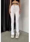 Kadın Beyaz Fermuar Detay Kot Pantolon 0970-5376