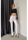 Kadın Beyaz Fermuar Detay Kot Pantolon 0970-5376
