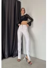 Kadın Beyaz Fermuar Detay Kot Pantolon 0970-5376