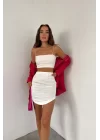 Kadın Beyaz Kısa Saten Etek 0999-21055