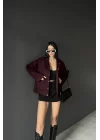 Kadın Bordo Çıtçıtlı Kaşe Ceket 1007-0362