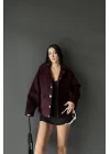 Kadın Bordo Çıtçıtlı Kaşe Ceket 1007-0362