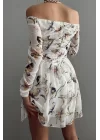 Kadın Ekru Çiçek Desen Elbise 0990-231015