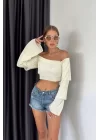Kadın Ekru Uzun Kol Pliseli Bluz 0999-23148