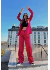 Kadın Fuşya Saten Blazzer Ceket Pantolon Takım 0993-9001