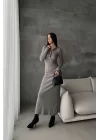 Kadın Gri Fitilli Polo Yaka Elbise 0880-231017