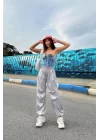 Kadın Gri Lastikli Saten Pantolon 0990-2763