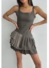 Kadın Haki Pliseli Şortlu Elbise 1009-0961