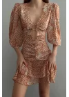 Kadın Hardal Halka Detay Desenli Elbise 0990-231017
