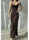 Kadın Kahve Çapraz Askı Elbise 1018-0289