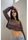 Kadın Kahve Crop Gömlek Sweat 1017-4070