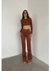 Kadın Kahve Oversize Crop Pantolon Takım 0990-2739