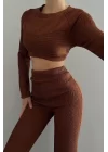 Kadın Kahve Oversize Crop Pantolon Takım 0990-2739