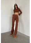 Kadın Kahve Oversize Crop Pantolon Takım 0990-2739