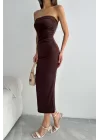 Kadın Kahve Straplez Elbise 1018-0287