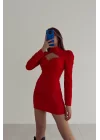 Kadın Kirmizi Pencere Detay Elbise 0990-2712