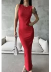 Kadın Kırmızı Sıfır Kol Uzun Elbise 0956-1998
