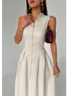 Kadın Krem Fermuar Detay Elbise 1007-2024-02