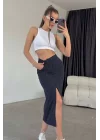 Kadın Lacivert Çizgili Etek 0999-23124