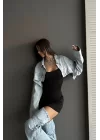 Kadın Mavi Crop Kot Ceket 1034-0001