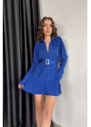Kadın Mavi Kuşak Detay Gömlek Elbise 0990-2740