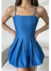 Kadın Mavi Saten Balon Şortlu Mini Elbise 1026-221509