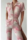 Kadın Pembe Oversize Keten Tulum 0990-223097