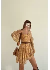 Kadın Sari Çiçek Desen Elbise 0990-2711