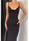 Kadın Siyah Askılı Uzun Elbise 1009-0614
