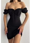 Kadın Siyah Büzgülü Aerobin Elbise 1026-1188