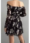 Kadın Siyah Çiçek Desen Elbise 0990-231015