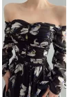 Kadın Siyah Çiçek Desen Elbise 0990-231015