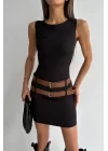 Kadın Siyah Çift Kemerli Elbise 1007-242401