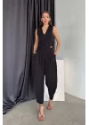 Kadın Siyah Çizgili Yelek Pantolon Takım 1017-2182