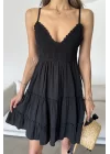 Kadın Siyah Dantel Detay Astarlı Askılı Elbise EKA-0445-22322