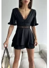 Kadın Siyah Dantel Detay Elbise 1026-221221