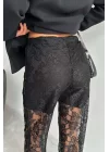 Kadın Siyah Dantel Detay Pantolon 0999-9055