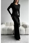 Kadın Siyah Dekolte Detay Dikişli Elbise 1007-4624