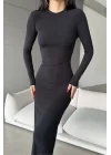 Kadın Siyah Dik Yaka Uzun Elbise 1026-221374