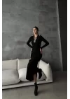 Kadın Siyah Fitilli Polo Yaka Elbise 0880-231017