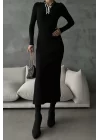 Kadın Siyah Fitilli Polo Yaka Elbise 0880-231017