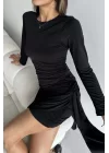 Kadın Siyah Gül Detay Büzgülü Elbise 0990-2867