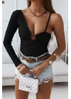 Kadın Siyah Halka Detay Bluz 0999-30081