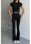Kadın Siyah New İspanyol Pantolon Crop Takım 0994-0026