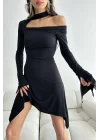 Kadın Siyah Omuz Dekolte Sandy Elbise 1009-0883