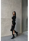 Kadın Siyah Önü Açık Triko Elbise 1007-2011