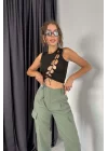 Kadın Siyah Önü Çapraz İpli Crop 0956-0038