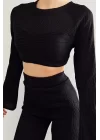 Kadın Siyah Oversize Crop Pantolon Takım 0990-2739