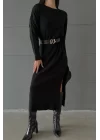 Kadın Siyah Oversize Triko Elbise 1018-0113